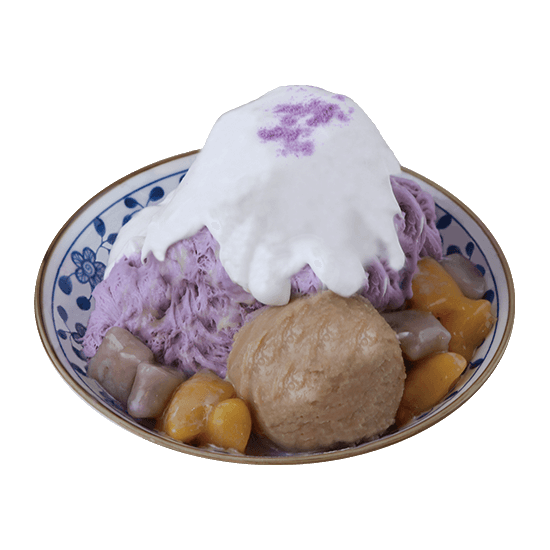 Taro Snow Ice with Cream Topping and Taro Balls